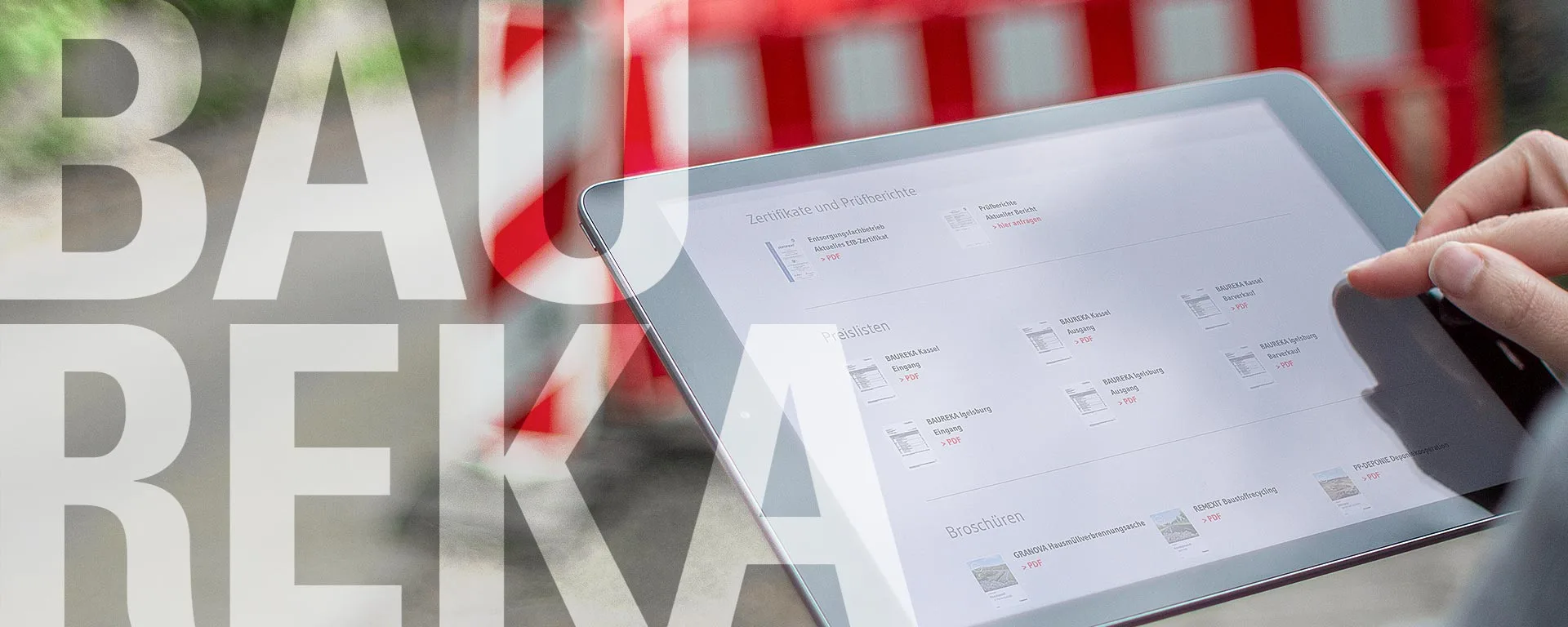 Downloadbereich der BAUREKA für EfB-Zertifikat, Prüfzeugnisse und Baustoffinformation